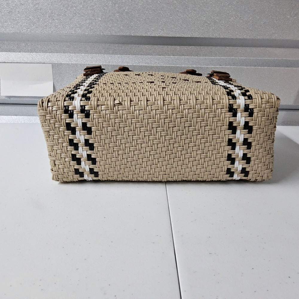 Handmade Woven Straw Handbag Purse Top Handle Satchel Bag Beige Brown Medium MX - Picture 4 of 14